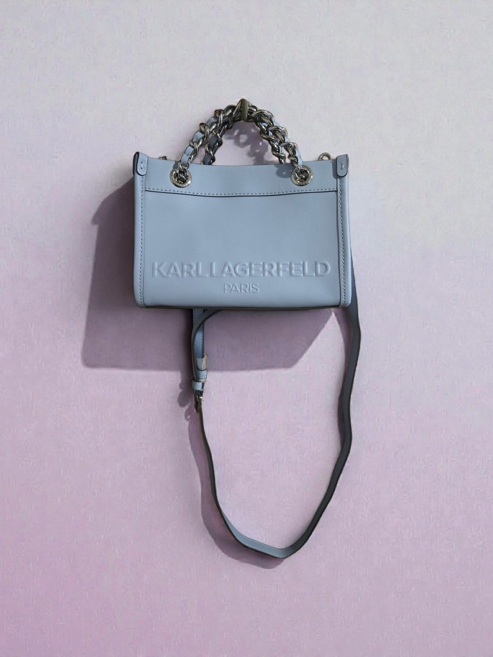 Karl Lagerfeld Pale Blue Chain Top /Crossbody Nwt